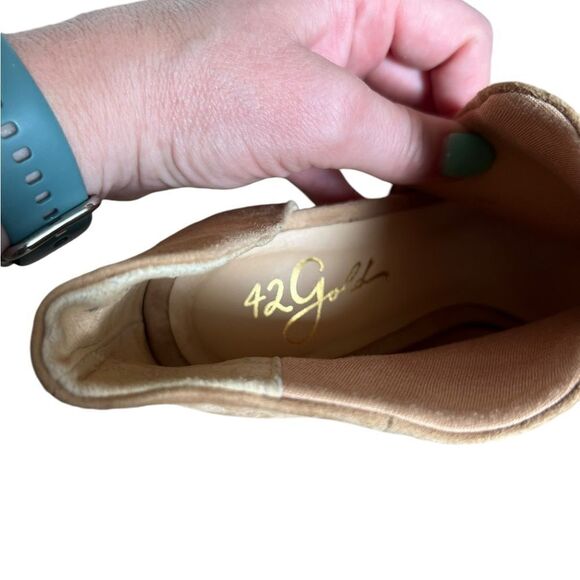 42 Gold Tan Suede Peep Toe Loyalty Bootie Size 6.5 - Picture 4 of 7